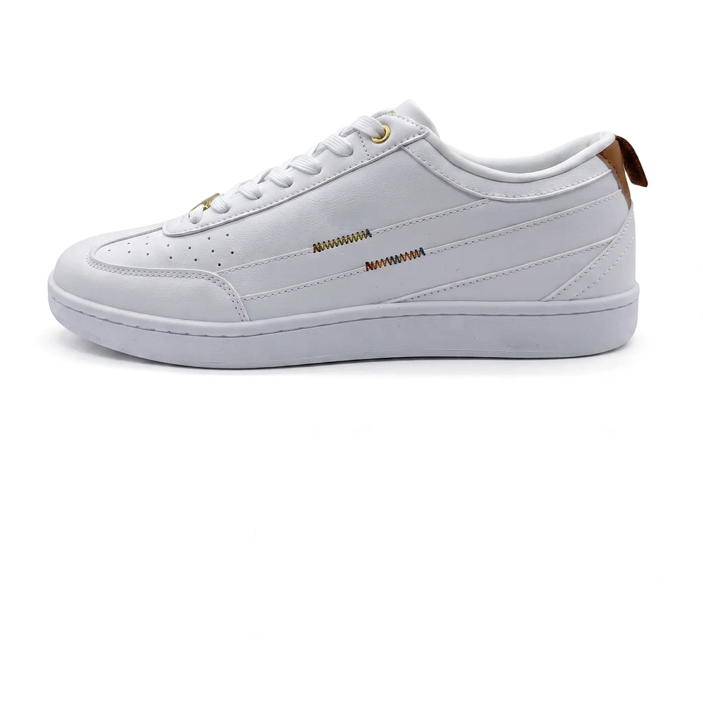 Atlanta Sneakers Club - Minimalist White Leather Skate Sneakers – Low-Top Lace-Up Casual Shoes